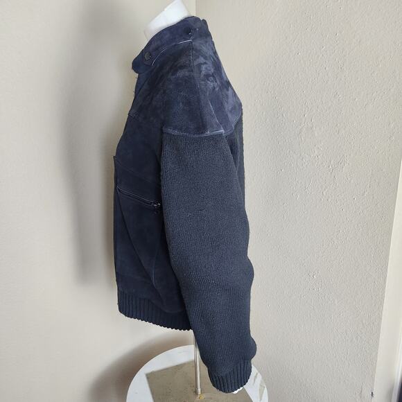Vintage Outdoor Exchange Black 100% Leather Suede & Knit Bomber Jacket, Medium - Picture 4 of 12
